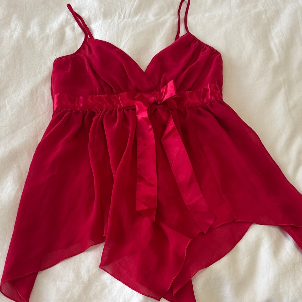 Frederick's of Hollywood Vibrant Red Chiffon Top size medium